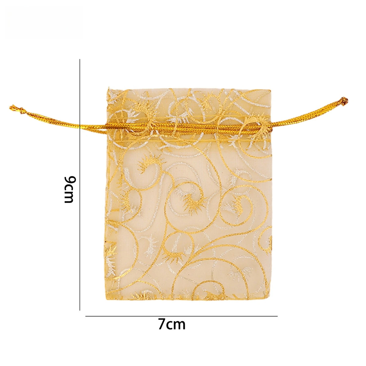 Golden Mesh Drawstring Bag Organza Gift Candy Bags Rattan Printed Jewelry Storage Bag Christmas Wedding Party Favors Pouches Quake 7x9cm 10PCS