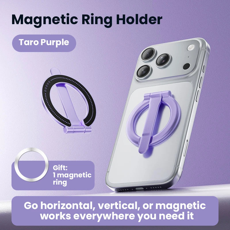 Ultra-thin Cell Phone Ring Holder Magnetic Ring Foldable Kickstand Magnet Grip Desktop Stand for Phone Quake Pruple
