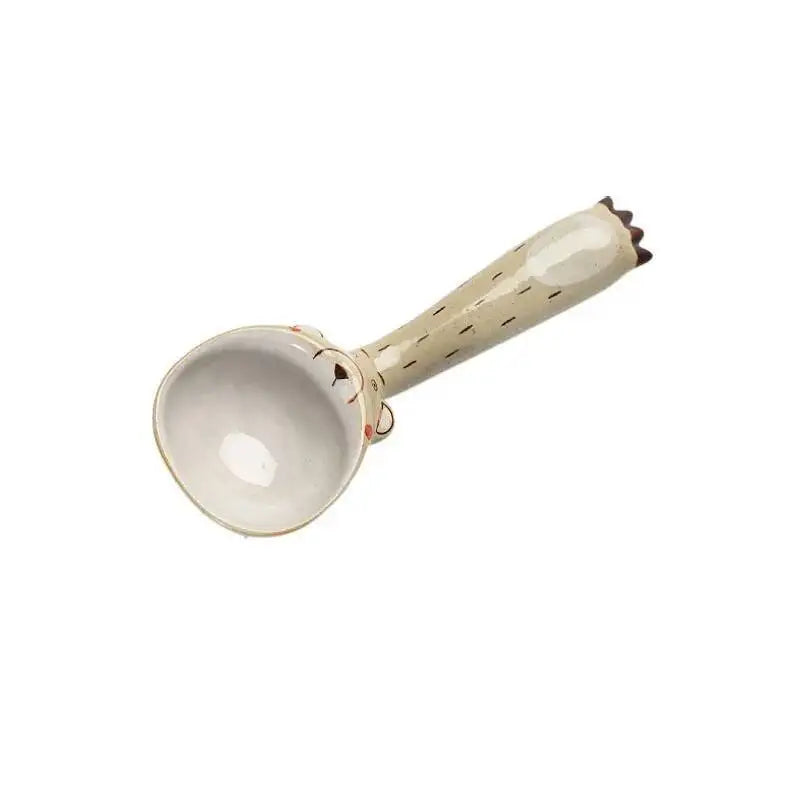 Handmade Rustic Ceramic Spoon With Short Handle, Cute Animal Design, Ice Cream Spoon Kitchen Tablewear Quake