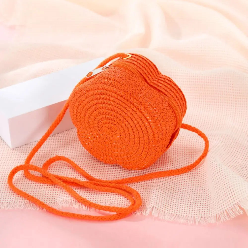 Fashion Woven Straw Shoulder Bags Flower Cute Crossbody Bag Travel Lightweight Beach Bag for Children Quake orange