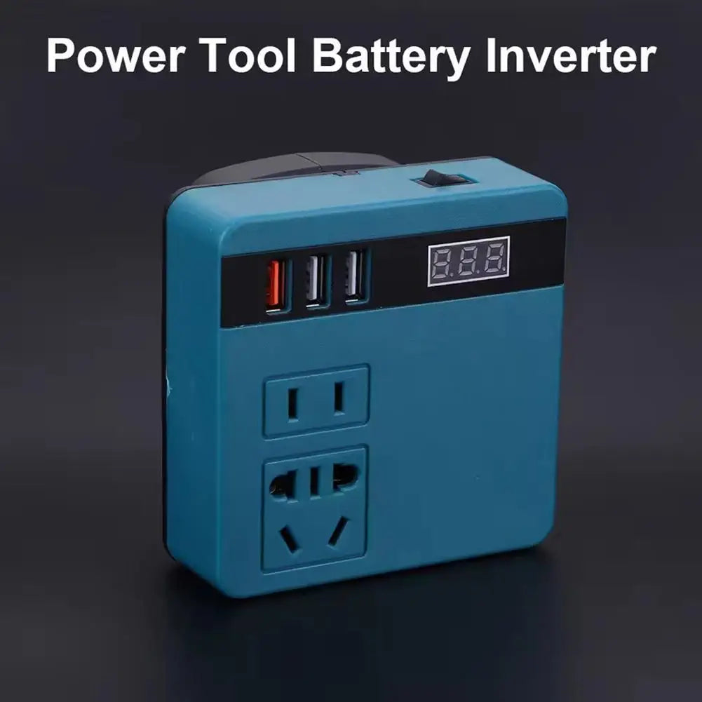 300W Power Inverter DC 18V-21V To AC 220V Lithium Battery Inverter with Dual USB,1 QC 3.0 for DeWalt / Makita / Milwaukee Quake