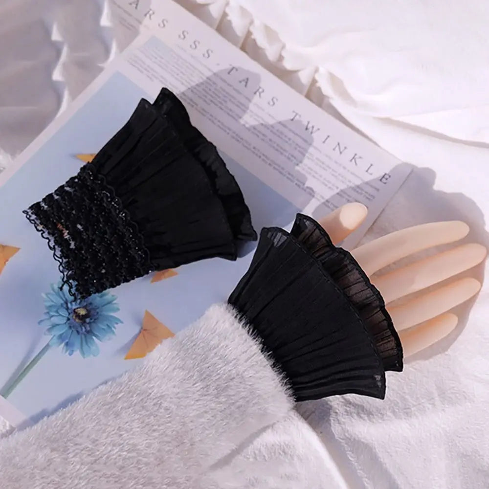 1Pair Spring Autumn Scar Cover Arm Cover Gloves Fake Sleeve Ruffles Elbow Sleeve Lace Cuffs Detachable Sleeve Cuffs Quake