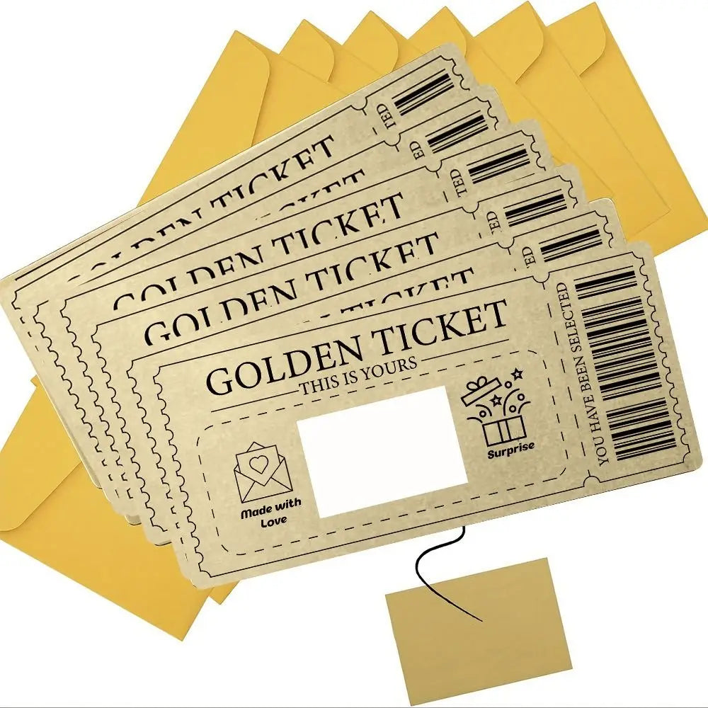 Scratch Off Ticket Golden Ticket Scratch-off Card Raffle Gift with Envelope Scratch-off Card Surprise Party Favor Concert Ticket Quake