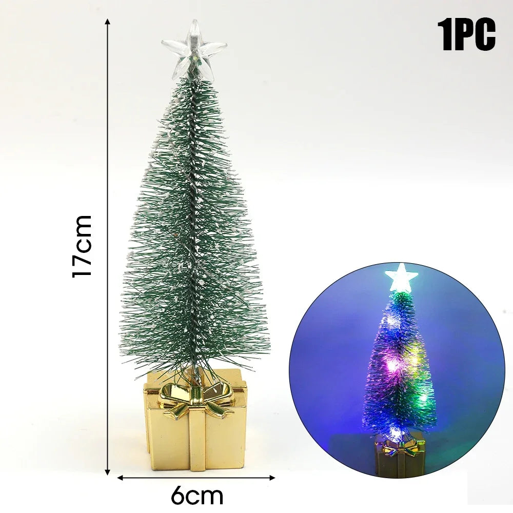 Luminous Mini Christmas Trees LED Lights Home Decoration Electronic Candles Childrens Gifts New Year Christmas Party Ornament Quake Gold 17cm