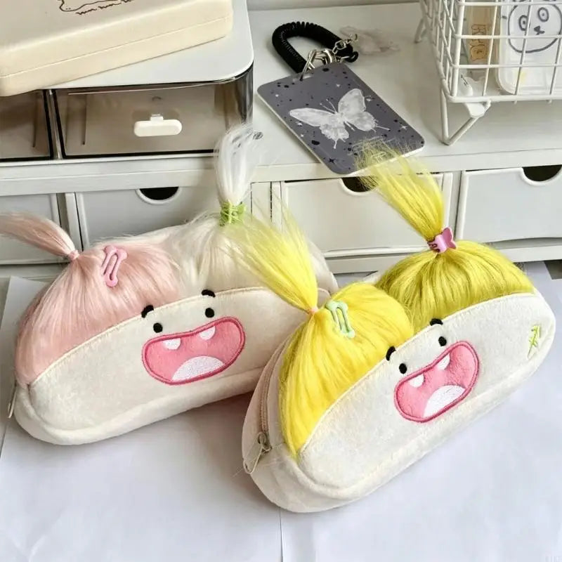 Plush Character Pencil Case with Roomy Writing Tool Storage, Cotton Fabric, Embroidered Face, and Secure Top Closure K1KF Quake