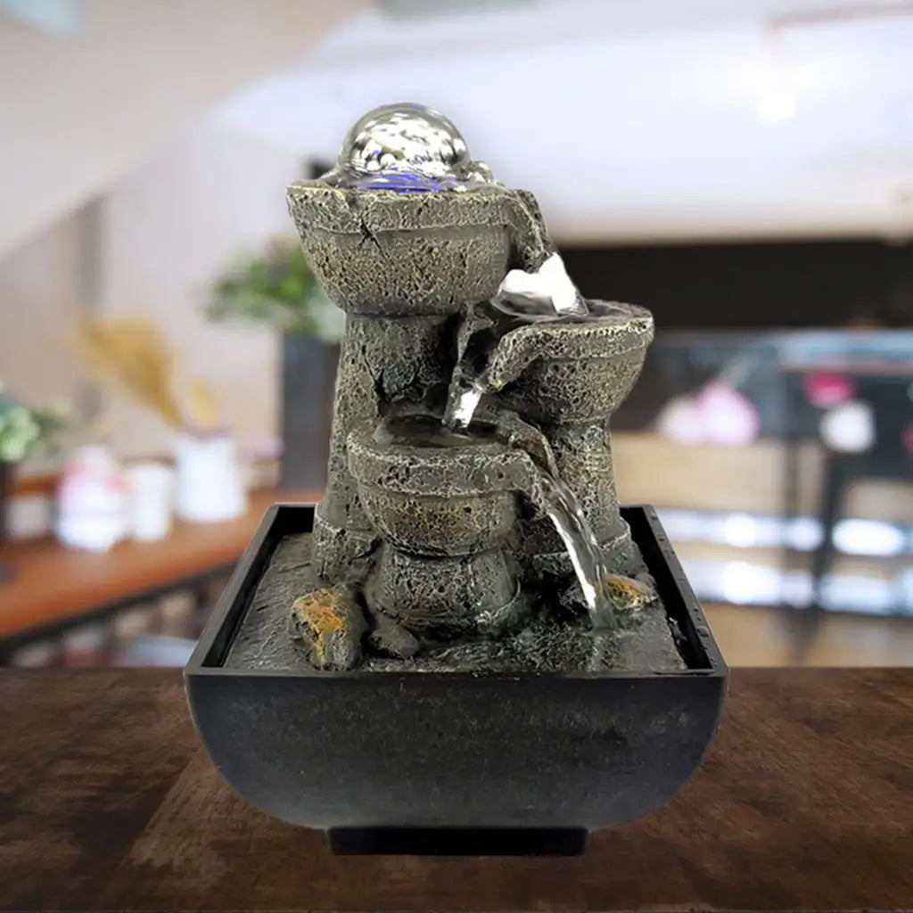 Tabletop Water Fountain Meditation w/ Lights Office Bedroom Decoration Arts Quake Style 7