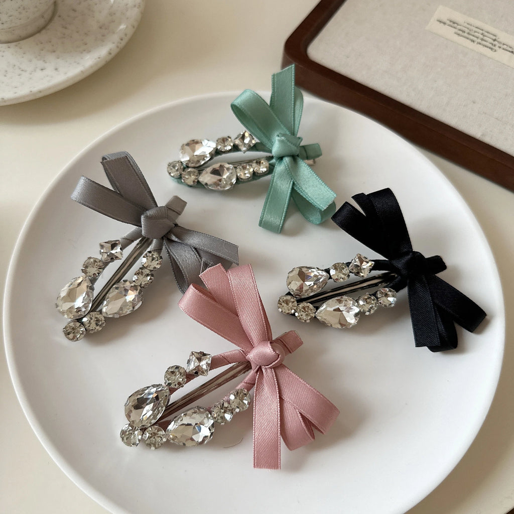 Bow Duck Bill Clip Edge Clip Super Flash Large Rhinestone Ribbon Bangs Clip New Hairpin Hair Accessories Quake