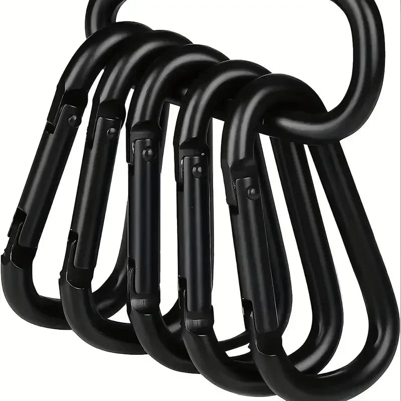 6Pcs Black Type D Carabiner Hooks for Outdoor Hiking Camping–Durable Steel Buckle Clips for Backpacks,Tents,Ropes&Adventure Gear Quake M449 6PCs