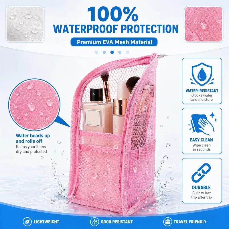 Portable Waterproof 3D Cosmetic Bag Mesh Toiletry Bag Toothbrush Toothpaste Storage Box Folding Zipper Travel Makeup Brush Bag Quake