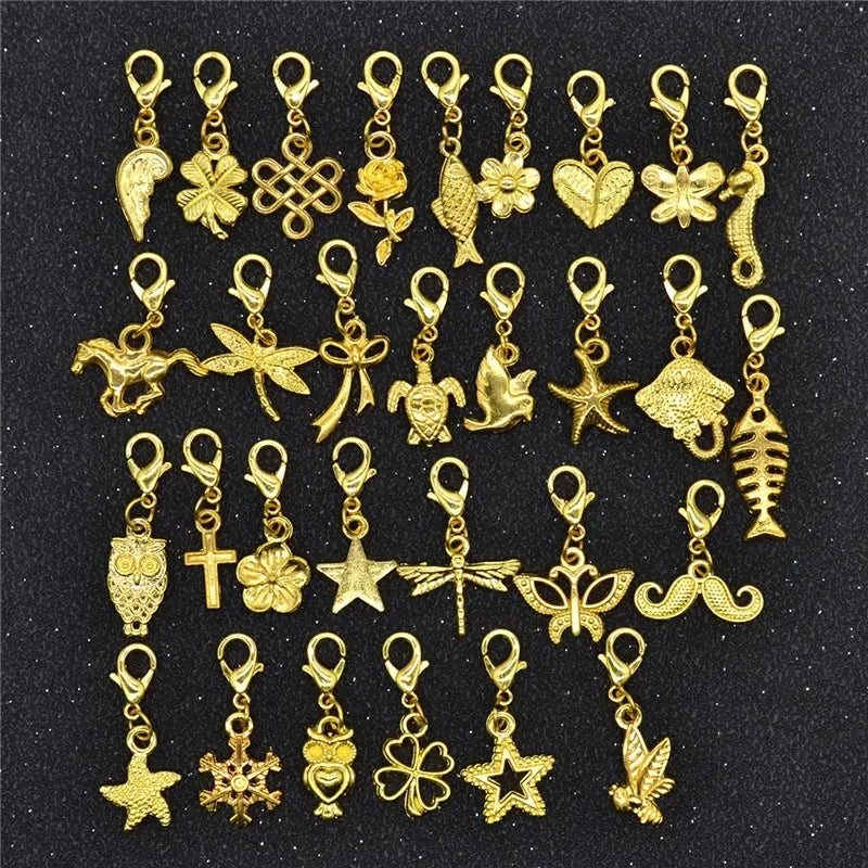 30Pcs Hair Clip Rings Mixed Styles Animal Heart Leaf Flower Charms for Hair Braid Beard Dreadlock Beads Rings Tube Accessories Quake 30pcs NO.1