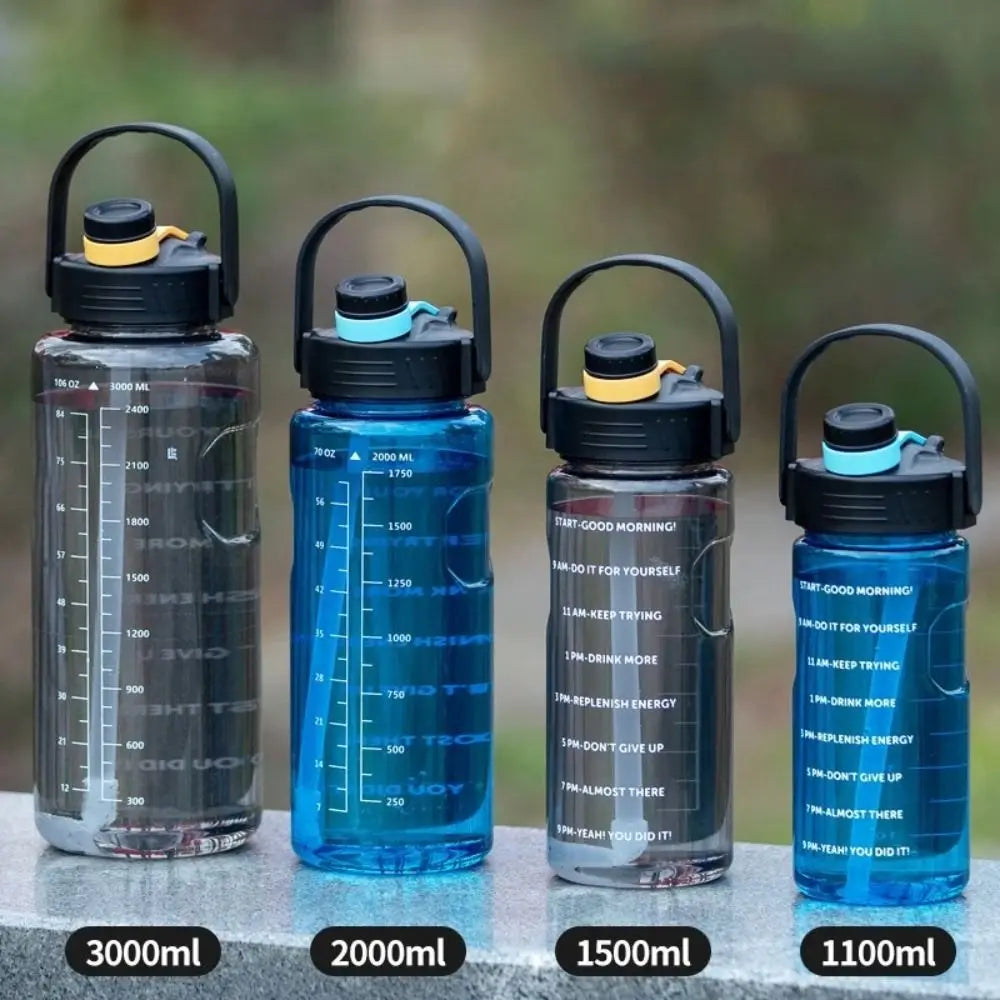 1.5L/2L/3L Sports Water Bottle Portable Leakproof Large Capacity Water Jugs Lightweight with Time Marker Clear Drink Bottle Quake