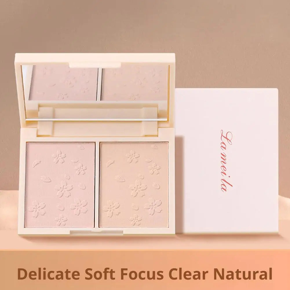 Double Layer Matte Compact Powder, Poreless-Looking Pressed Setting Face Powder 12H Oil Control, Full Coverage Soft Focus Effect Quake