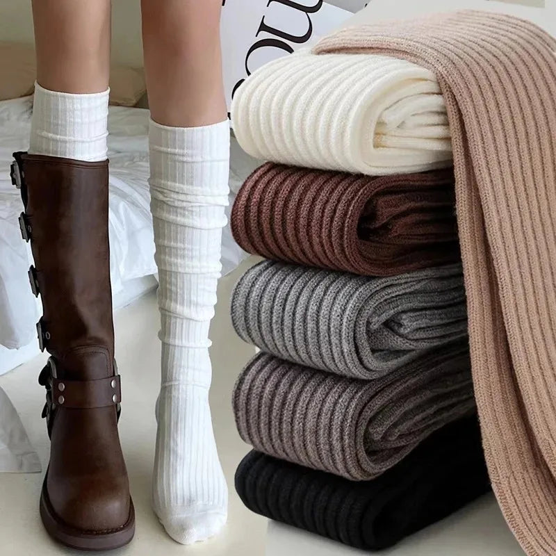 Spring Fall Knee High Stockings for Women White Vertical Stripe Long Socks Fashion Girls JK Skinny Boots Sock Japanese Style Quake