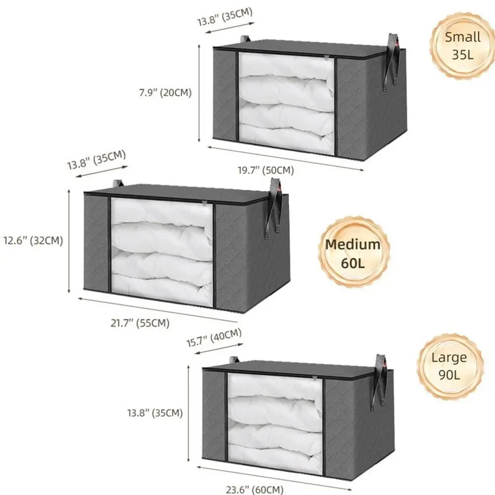 35L/60L/90L Foldable Storage Box Non-woven Fabric Transparent Window Storage Organizer With Lids Dustproof Quake