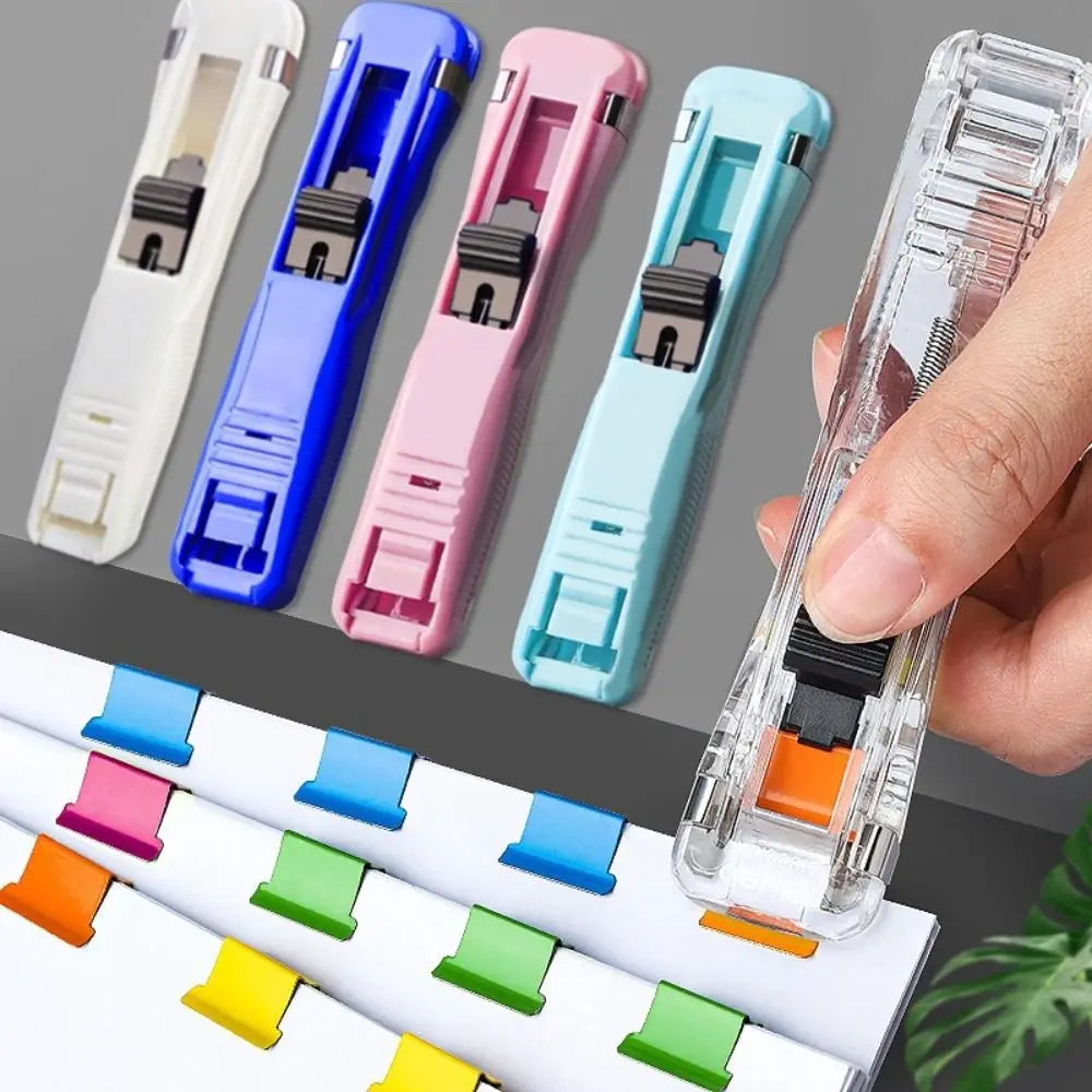 Simple Traceless Clip Pusher Metal Reusable Hand Push Clamp Hand Push Paper Binding Clip Student Gift Quake