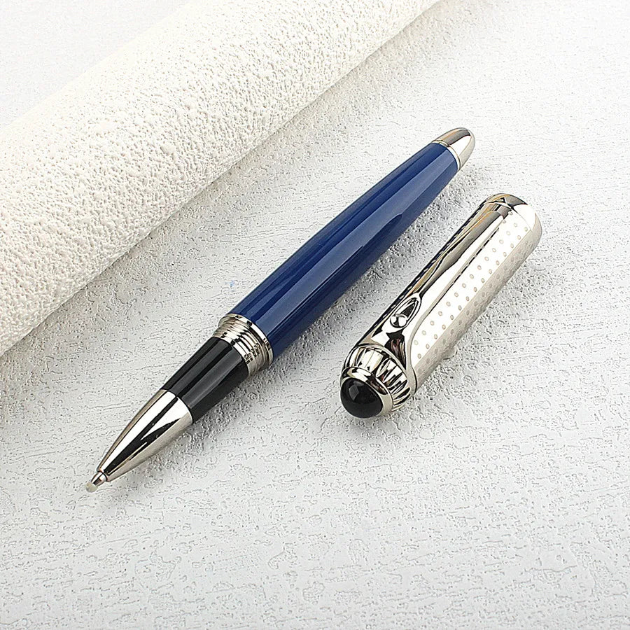 Luxury Business Blue Big Size Metal Rollerball Pen / Ballpoint Pen Silver Clip Blue Ink for Writing Office Writing Gift Pen Quake 148-1
