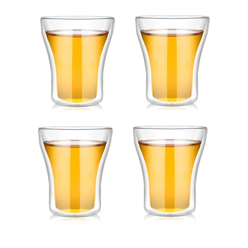 YWDL 1/2/4pcs Clear Double Wall Glass Cup Breakfast Mug High Borosilicate Glass Insulated Coffee Tea Cup Tea Drink Cups Quake 4pcs 80ml