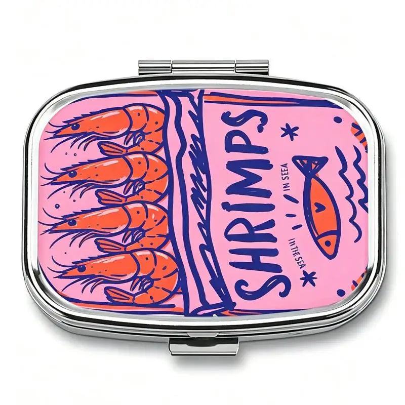 1Pcs 2-Compartment Retro Sardine Print Pill Box Metal Mini Organizer For Women Travel Jewelry Medicine Candy Storage Quake A4