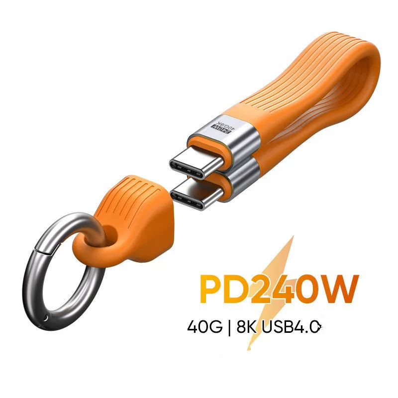 For Phones PD 240W Fast Charging Cable 40Gbps High‑Speed Data Transfer 8K Video Output Keychain Lanyard Cable Quake orange