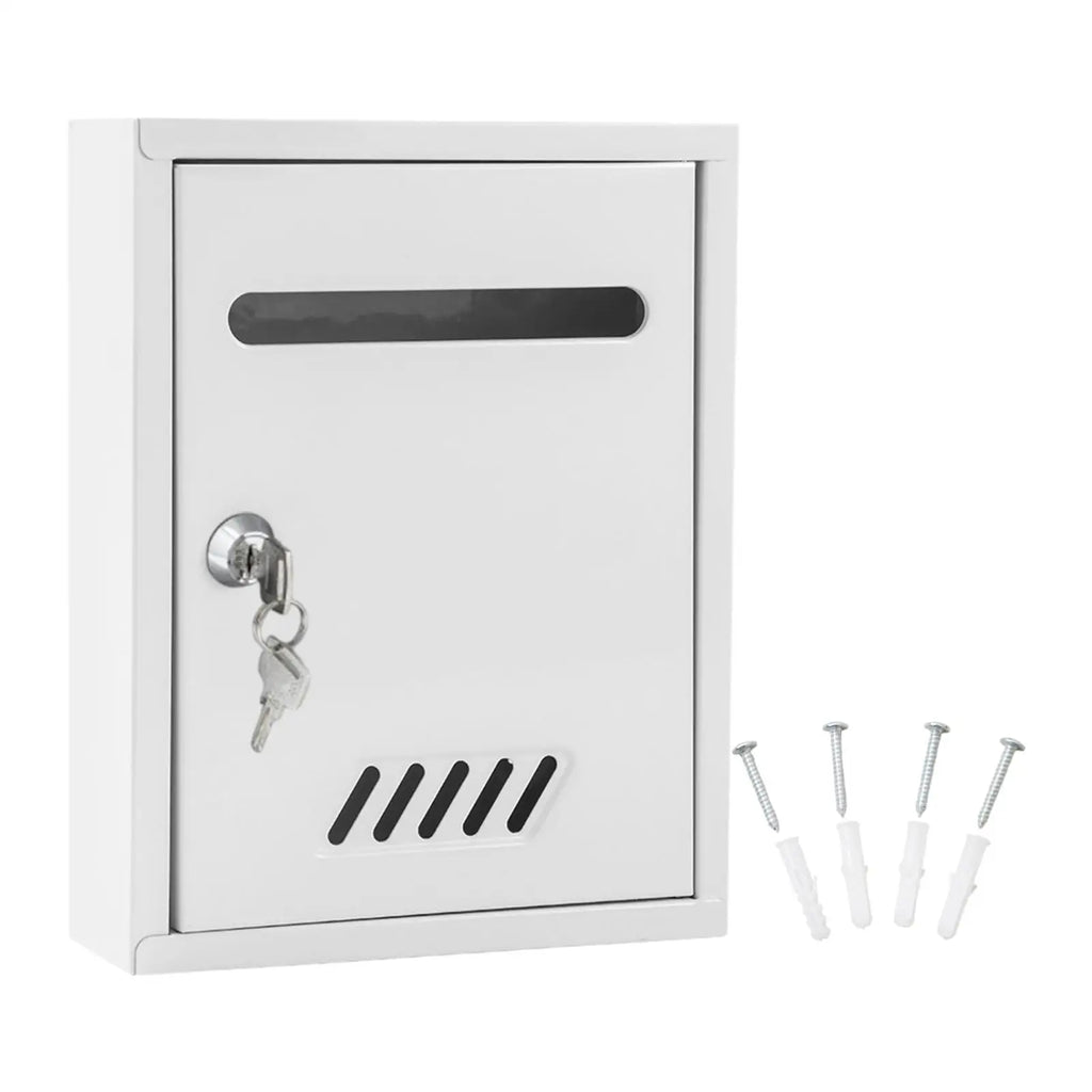 Wall Mounted Mailbox Windproof with 2 Keys Letterbox Decorative Locking Mail Box for Home Decoration Gate House External Office Quake White