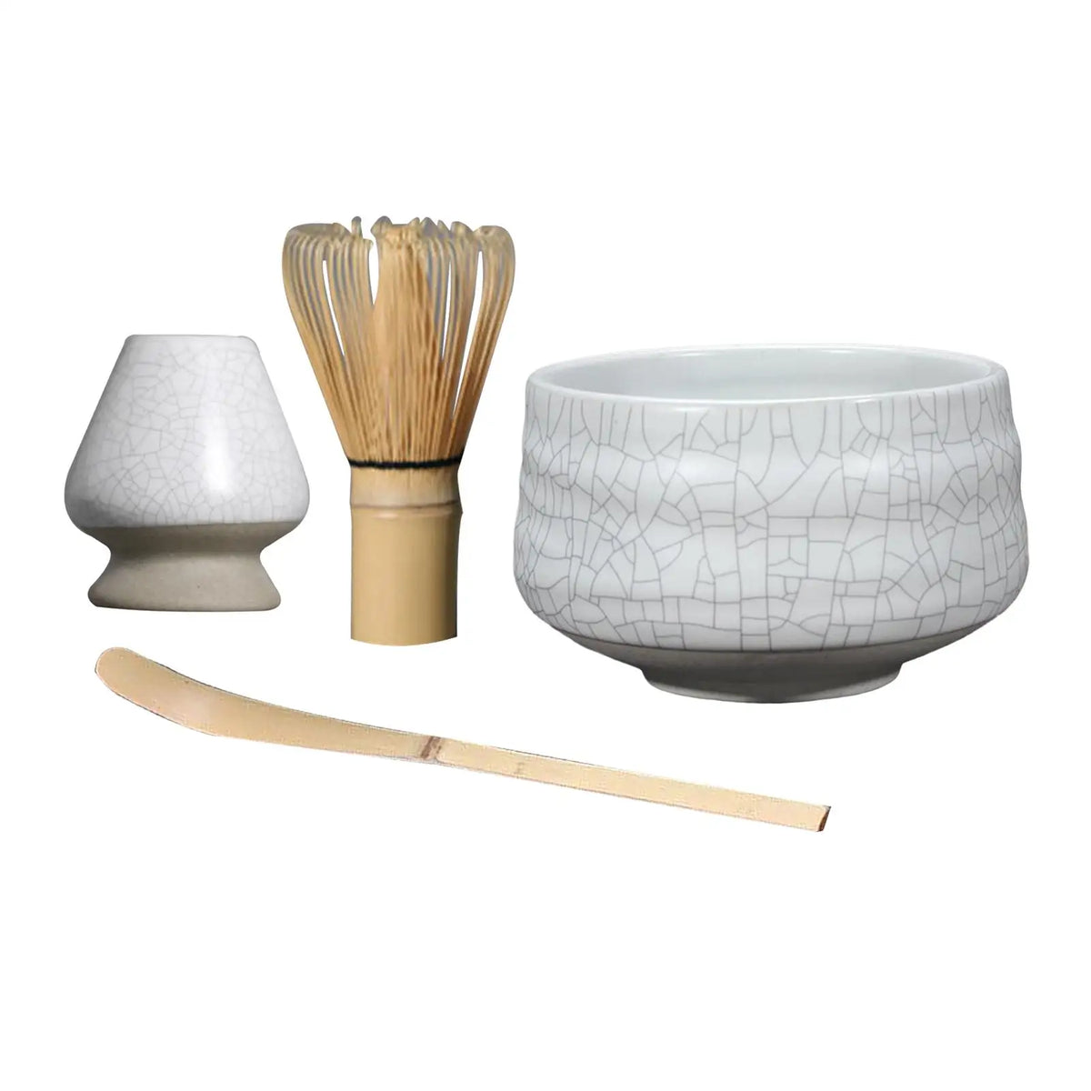 Traditional Matcha Set, Bamboo Matcha Whisk, , Ceramics Whisk Stand Japanese Matcha Preparation, Quake white slice
