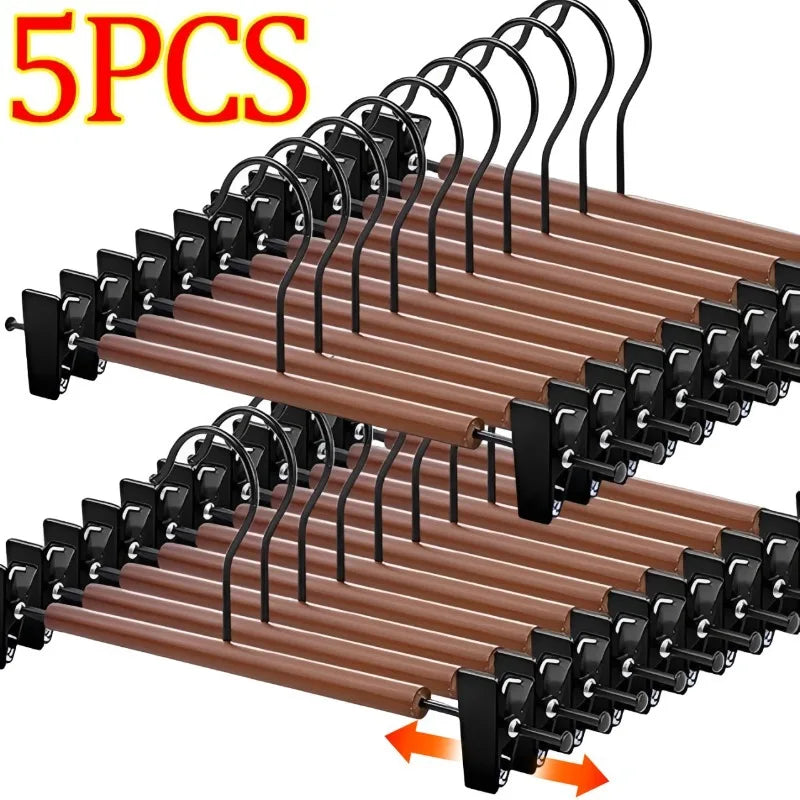 Anti-slip Space Saving Trouser Hangers Wood Iron Pant Hangers with Clip Household Windproof Multi-purpose Pants Underwear Clips Quake