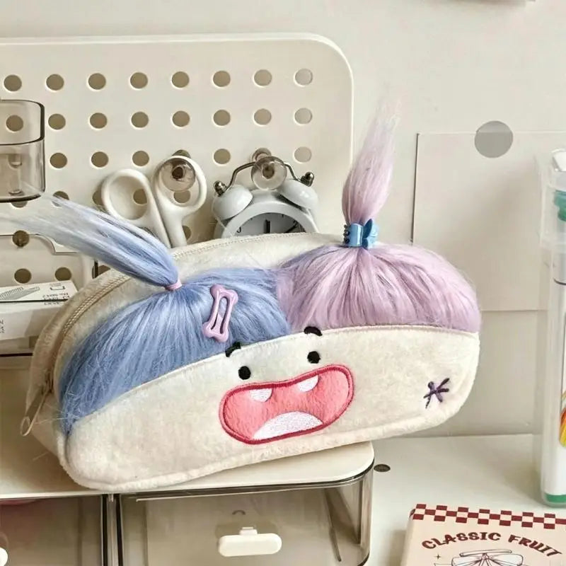 Plush Character Pencil Case with Roomy Writing Tool Storage, Cotton Fabric, Embroidered Face, and Secure Top Closure K1KF Quake