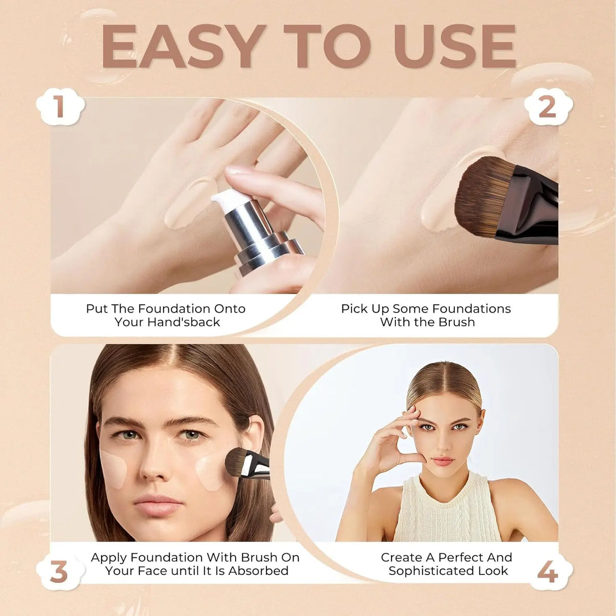 New 2Pcs Professional Foundation Makeup Brushes Soft Dense Hair for Blending Liquid, Cream Flawless Powder Makeup Beauty Tools Quake