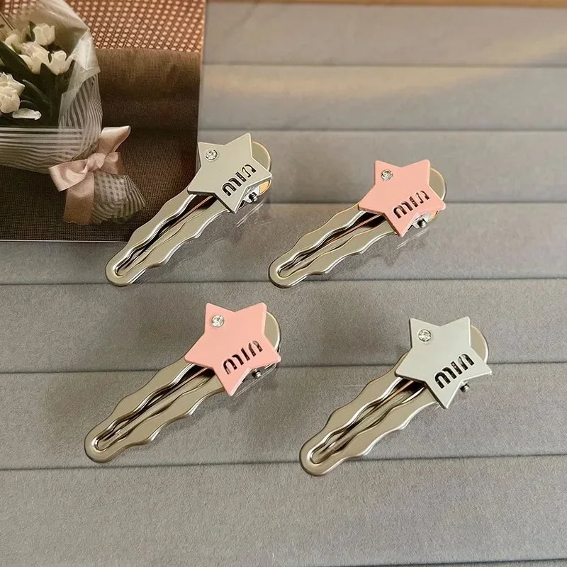 Metal Pink Star Y2k Girls Hair Side Clip Sweet Cute Duckbill Clip Silver Korean Fashion Girls Bangs Edge Clip Styling Headwear Quake