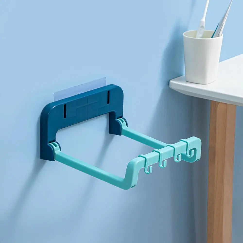 Portable Foldable Washbasin Storage Rack Wall-mounted Basin Bracket without Drilling Home Bathroom Storage Hook Quake blue-A