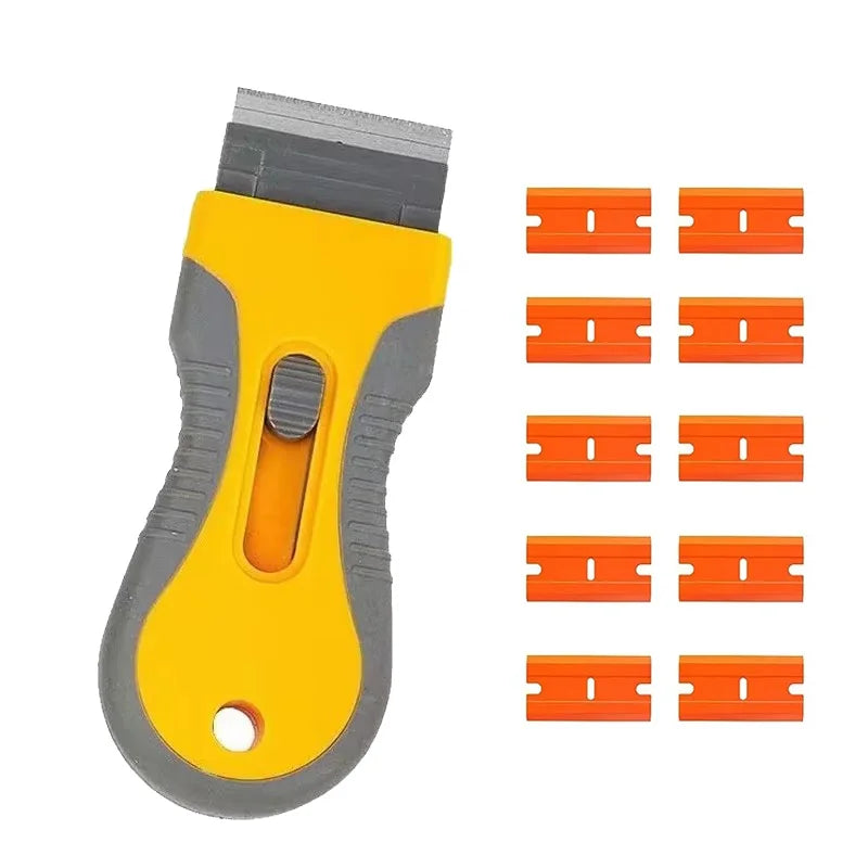 Professional Label Remover Scraper–10/20 blades with telescopic handle. Ideal for removing stickers from any surface efficiently Quake M366 10Plasti yellow