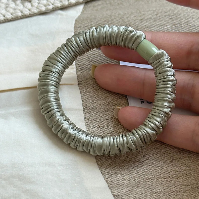 New Silk Hair Scrunchies Korean High Quality Hairbands Women Girls Sweet Pure Color Elastic Rubber Bands Hair Ropes Accessories Quake Green