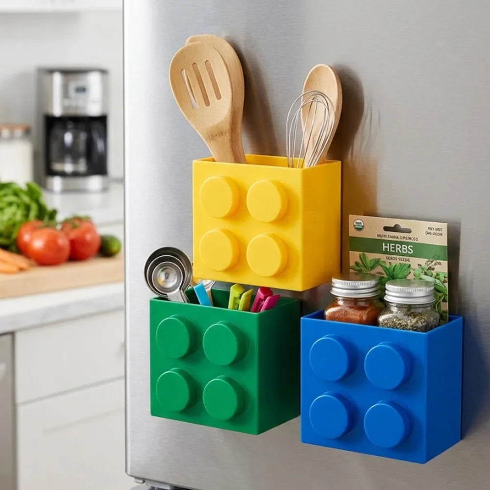 Building Blocks Magnetic Storage Holders Refrigerator Organizer Building Block Wall Mounted Racks Home Kitchen Creative Decor Quake