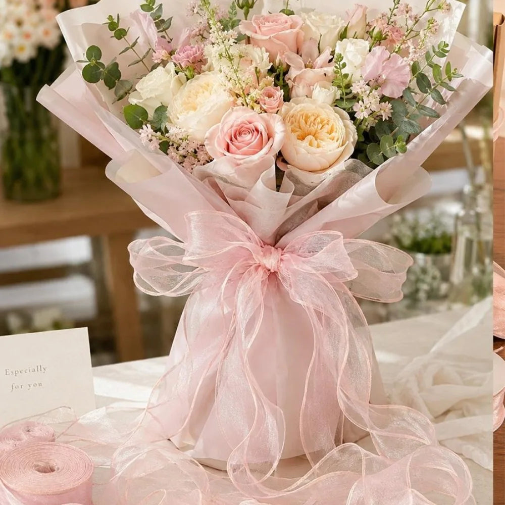 6/1Roll Multi-purpose Silk Ribbon 91*4cm Satin Ribbon Organza Ribbon for Gift Wrapping Handmade Wedding Birthday Party Decor Bow Quake
