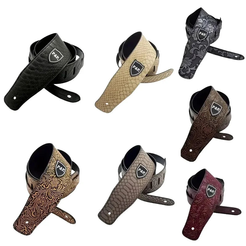 2.5 Inch Guitar Strap Genuine Faux Leather Adjustable Soft Embroidered Belt For Classical Bass Music Hobby Guitar Accessories Quake