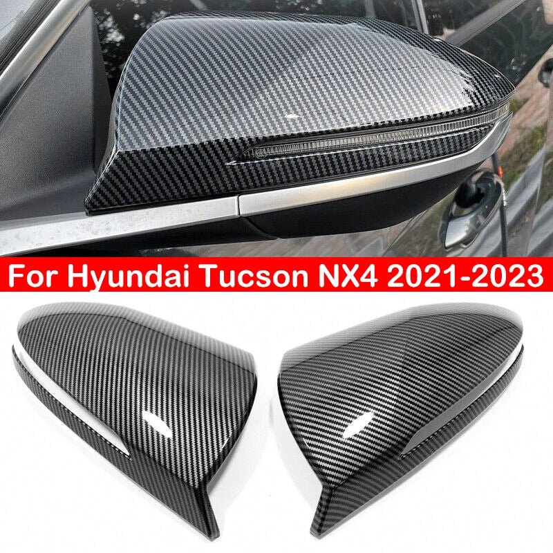 For Hyundai Tucson NX4 2021-2023 Car Rearview Side Mirror Cover Wing Cap Exterior Door Rear View Case Trim Carbon Fiber Look Quake