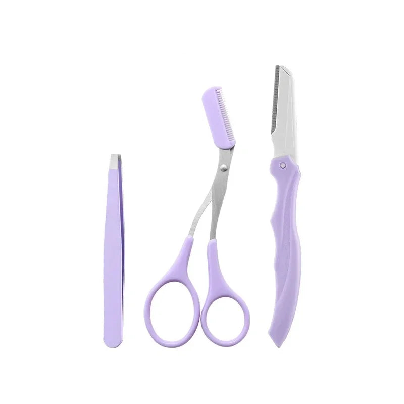 vvocci 3Pcs Eyebrow Tools Portable Scissors with Comb Private Label Set Makeup Eyebrow Trimming Set Eyebrow Razor makeup tools Quake M126 3pcs set no bag