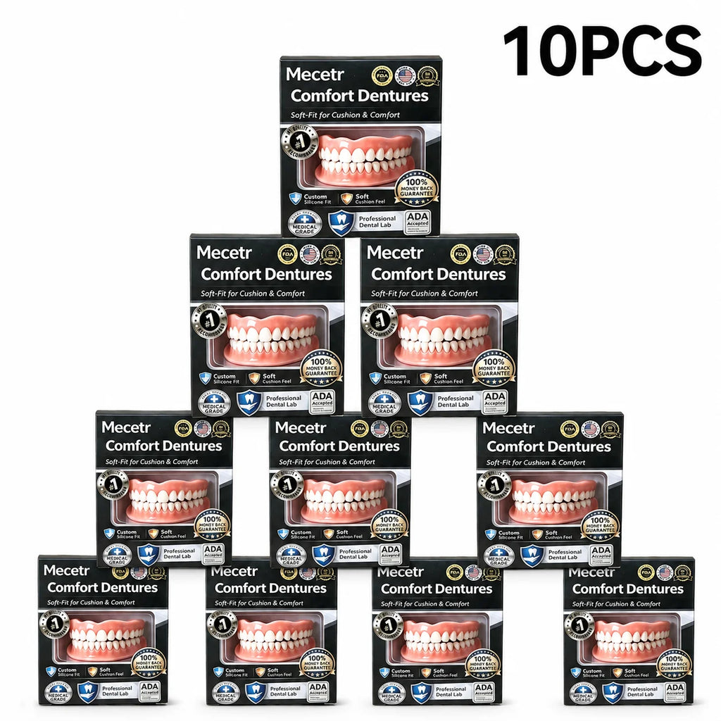 Adjustable Full Mouth Dentures for Adults Elderly Upper Lower Fake Teeth Set with Thermal Fit Beads Temporary Cosmetic Teeth Kit Quake 10pcs