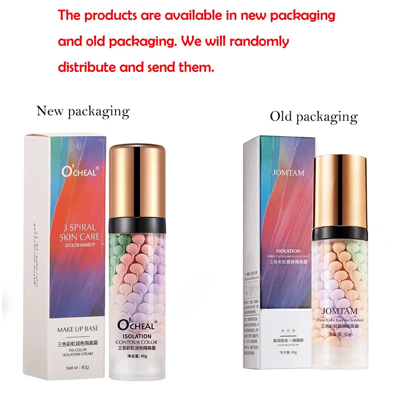 Face Makeup Primer Tri-color Cream Contour Color Isolation Waterproof Makeup Foundation Natural Makeup Base Cream 40g Quake C