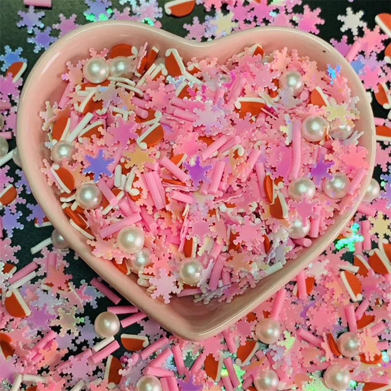 100g/Lot Pink Christmas Themed Snowman Clay Gingerbread Man Slices Mixture Rhinestone Candy Sprinkles for Decoration DIY Crafts Quake 24