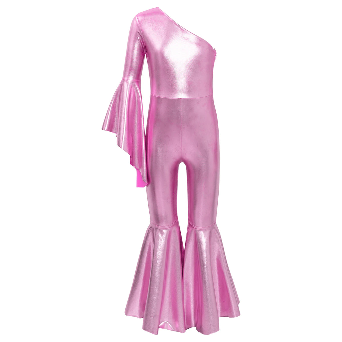Shiny Halloween Hippie Costume Bell Bottom Jumpsuit for Girls Movie Character Sequins Disco Outfit 70s 80s Prom Party Costume Quake Pink A 6