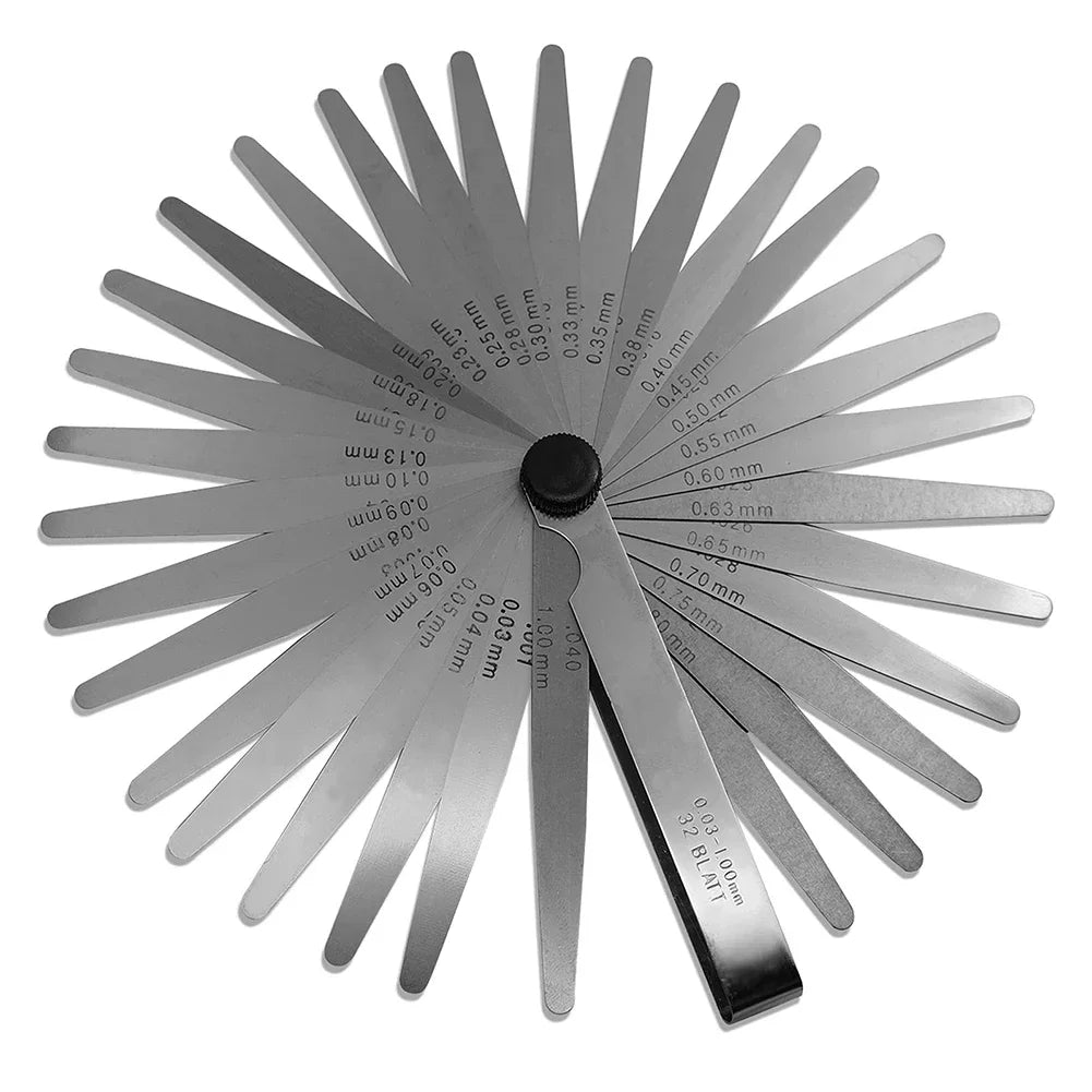 32pc Feeler Gauge Stainless Steel Measuring Tool Set 0.001-0.04" 0.03-1.00mm Feeler Gauge Motorcycle Tire Repair Tool Quake