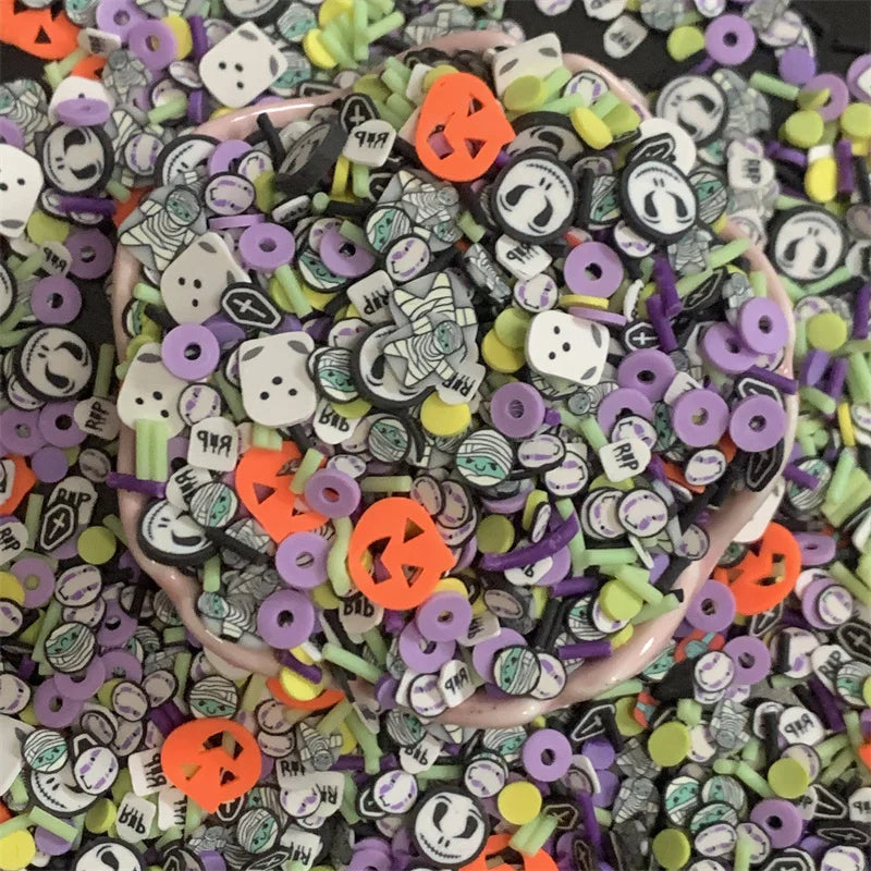 50g Halloween Pumpkin Mixed Polymer Clay Slices Sprinkles for DIY Crafts Slime Filling Material Crystal Mud Filler Accessories Quake A
