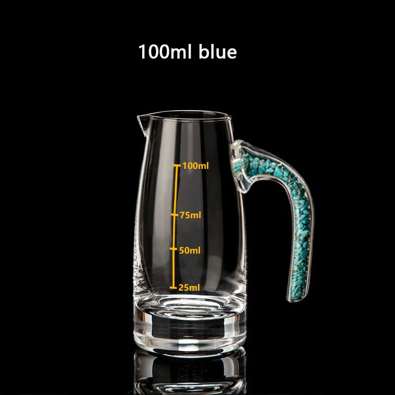 YWDL Lead-Free Crystal Glass Liquor Dispenser 100/300ml Measuring Pot Gold Foil Sake Small Wine Pot Container for Wine Bottle Quake 100ml blue