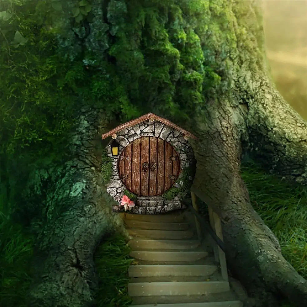 Miniature Fairy Door Figurines Statues for Outdoor Yard Art Garden Tree Decor Accessories With Engraved Design Fairy Garden Door Quake