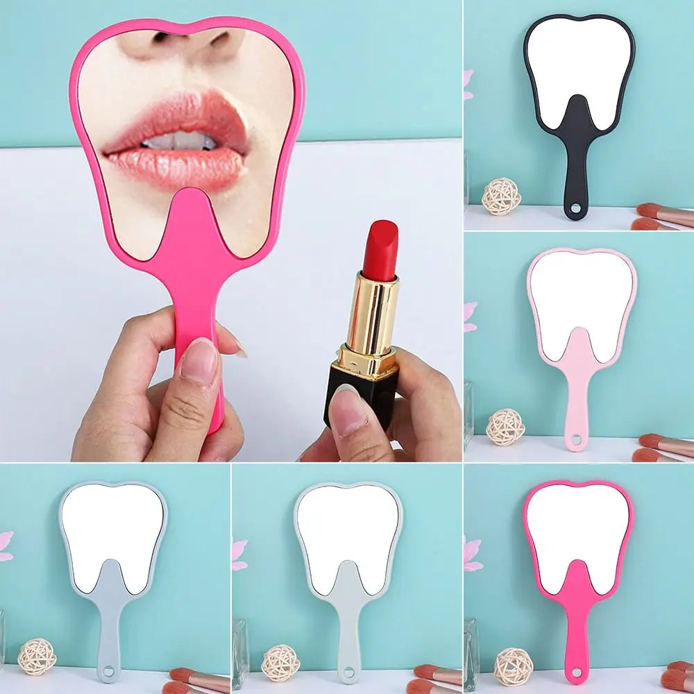 Practical Tooth Shaped Handheld Mirror PVC High Definition Makeup Mirror Dental Mirrors Gift Quake