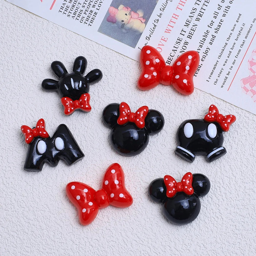 20Pcs Cute Cartoon Mouse Red Black Bowknot Head Flatback Resin Cabochon DIY Jewelry Hairpin Craft Decoration Accessories Quake
