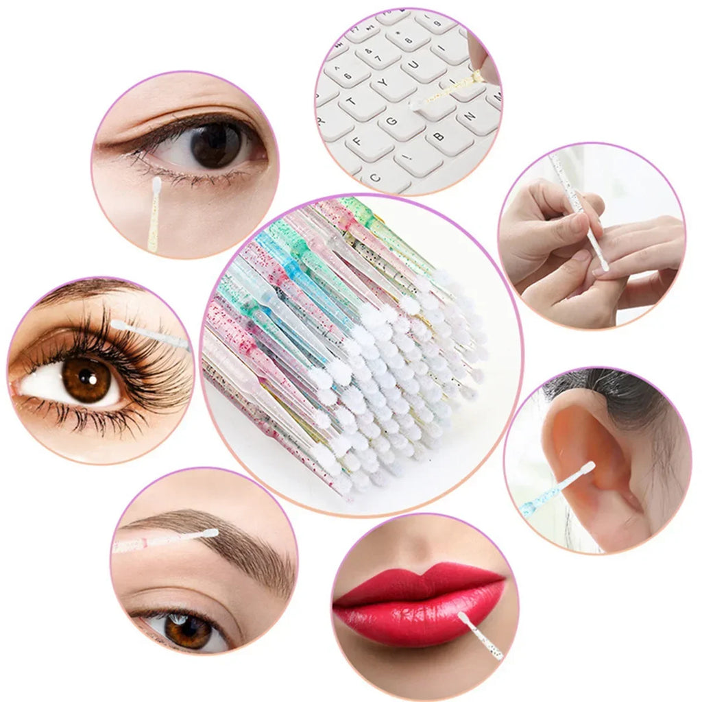 vvocci Disposable Microbrush Eyelash Extension Tools 500/1000pcs - Crystal Swab Lash Grafting & Removal Applicators Quake