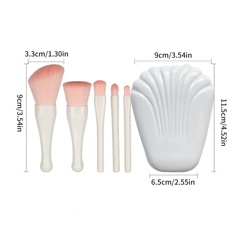 5Pcs Shell Portable Makeup Brush Set HD Mirror Soft Fiber Hair Beauty Tool Repair Brush Lip Brush Full Set Of Cosmetic Brush Quake