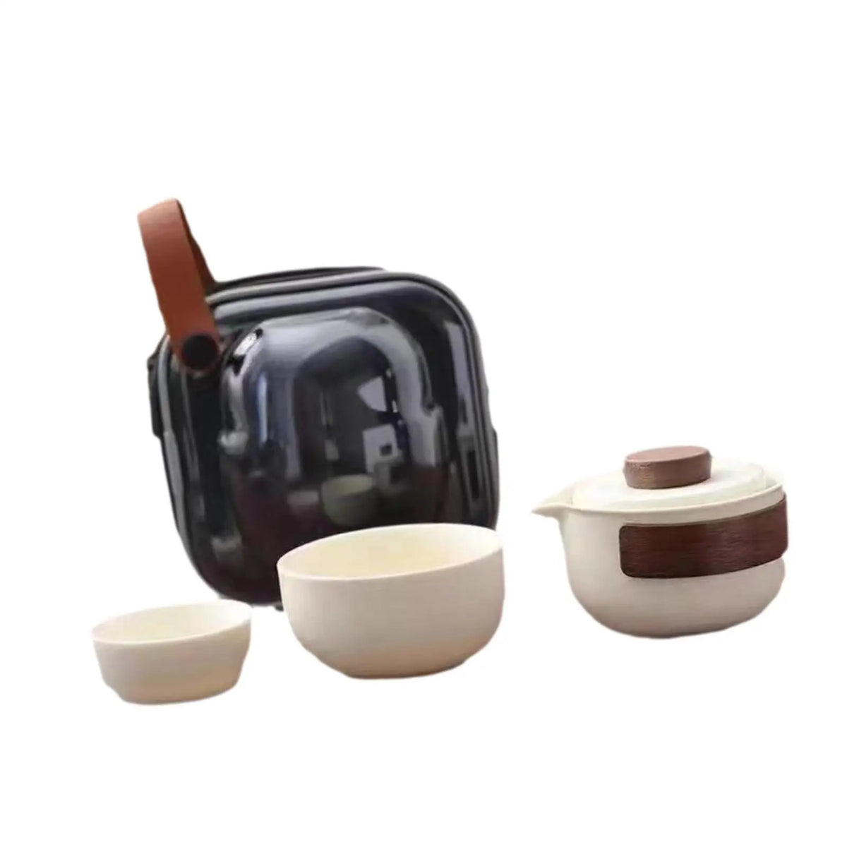 Portable Tea Set with Case Teacups Ceramics Kung Fu Tea Set Convenient Teaware Handmade Tea Pot with Case for Business Travel Quake